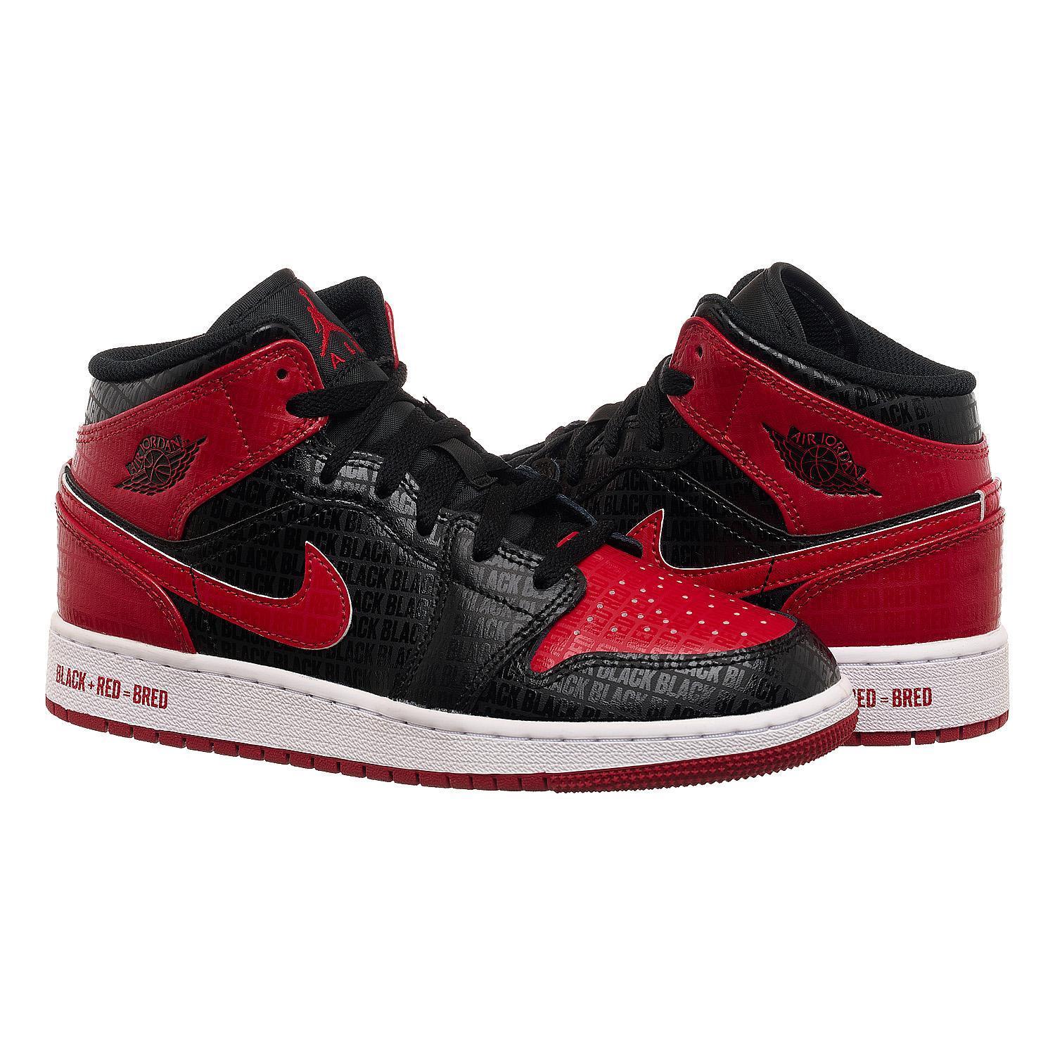 Кроссовки женские Nike Jordan Air Jordan 1 Mid “Bred”(Gs) (DM9650-001) - фото 1